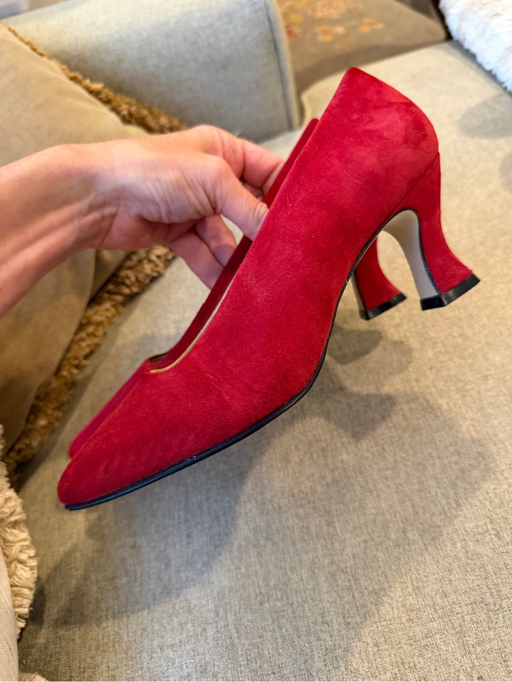 Nine West Red Suede Mid Heel Pumps